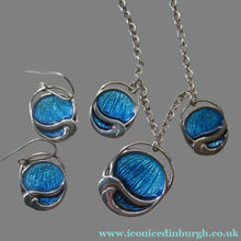 Load image into Gallery viewer, Silver and Blue Enamel Necklace and Ring Set. Presentation Box
