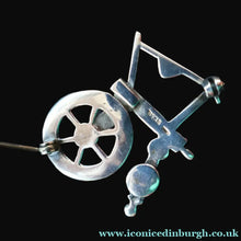 Load image into Gallery viewer, SCOTTISH SILVER Ortak Vintage 1970s Spinning Wheel Brooch. Designed by Malcolm Gray
