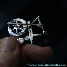 Load image into Gallery viewer, SCOTTISH SILVER Ortak Vintage 1970s Spinning Wheel Brooch. Designed by Malcolm Gray
