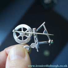 Load image into Gallery viewer, SCOTTISH SILVER Ortak Vintage 1970s Spinning Wheel Brooch. Designed by Malcolm Gray
