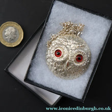 Load image into Gallery viewer, Scottish Silver Owl Pendant by James Brent Ward. Edinburgh Hallmark 2014 - Vintage Scottish Silver Jewellery
