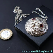 Load image into Gallery viewer, Scottish Silver Owl Pendant by James Brent Ward. Edinburgh Hallmark 2014 - Vintage Scottish Silver Jewellery
