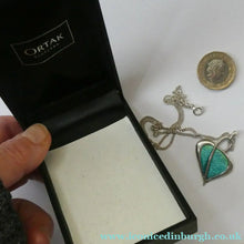 Load image into Gallery viewer, SCOTTISH SILVER. Pre-Loved Silver and Purple Enamel ORTAK LEAH Pendant. BOXED
