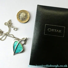 Load image into Gallery viewer, SCOTTISH SILVER. Pre-Loved Silver and Purple Enamel ORTAK LEAH Pendant. BOXED
