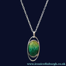Load image into Gallery viewer, SCOTTISH SILVER. Pre-Loved Silver and Green Enamel ORTAK ELEMENTS Pendant. BOXED
