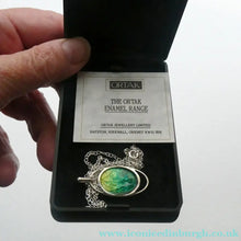 Load image into Gallery viewer, SCOTTISH SILVER. Pre-Loved Silver and Green Enamel ORTAK ELEMENTS Pendant. BOXED
