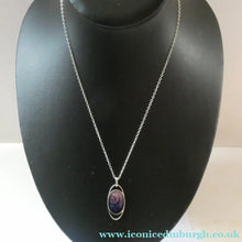 Load image into Gallery viewer, SCOTTISH SILVER. Pre-Loved Silver and Purple Enamel ORTAK ELEMENTS Pendant. BOXED
