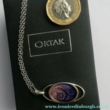 Load image into Gallery viewer, SCOTTISH SILVER. Pre-Loved Silver and Purple Enamel ORTAK ELEMENTS Pendant. BOXED
