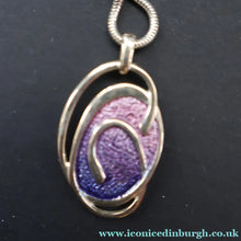 Load image into Gallery viewer, Scottish Silver. Vintage Silver and Lilac Enamel Elements Ortak Pendant and Earrings Set. Boxed - Scottish Silver
