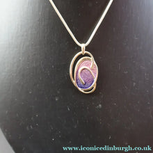 Load image into Gallery viewer, Scottish Silver. Vintage Silver and Lilac Enamel Elements Ortak Pendant and Earrings Set. Boxed - Scottish Silver
