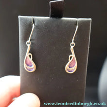 Load image into Gallery viewer, Scottish Silver. Vintage Silver and Lilac Enamel Elements Ortak Pendant and Earrings Set. Boxed - Scottish Silver
