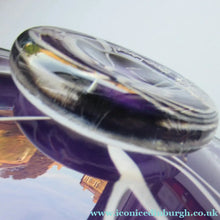 Load image into Gallery viewer, Scottish Studio Glass Amethyst Glass Shallow Bowl with Etching Lily Flower Julie Linstead
