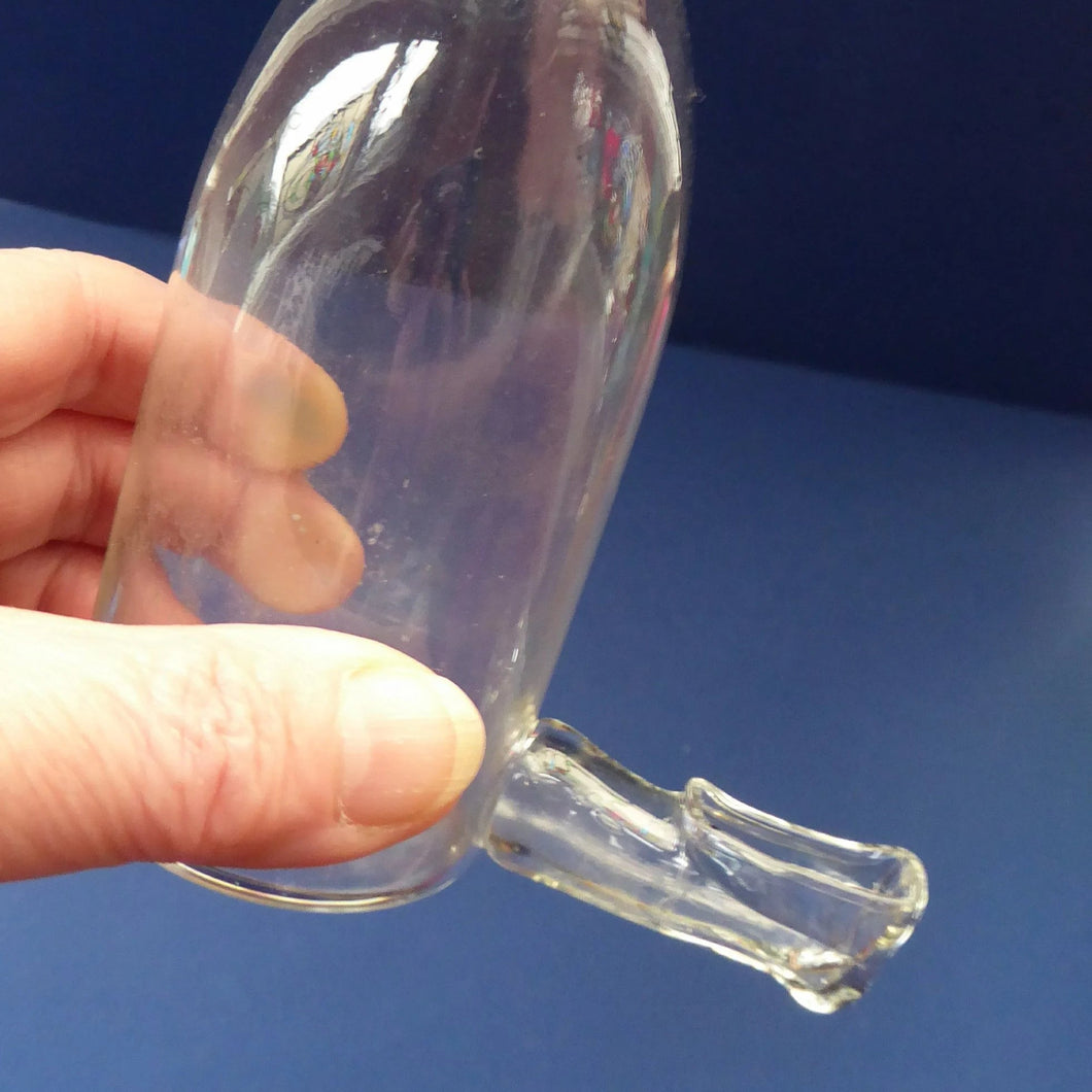 RARE GEORGIAN GLASS Bird Feeder with a Small Bristol Blue Finial; 1830s