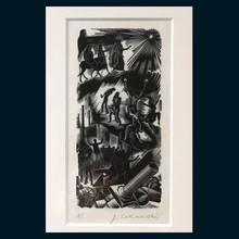 Load image into Gallery viewer, SCOTTISH ART. Rare Original 1947 Wood Engraving by Jozef Sekalski. Design for a Christmas Card Entitled "Boogie Woogie". Pencil Signed
