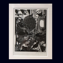 Load image into Gallery viewer, SCOTTISH ART. Rare 1953 Original Wood Engraving by Jozef Sekalski. Design for a Christmas Card Entitled "Fourth Day of Christmas". Pencil Signed
