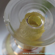 Load image into Gallery viewer, Selection of 1950s Harlequin Footed Drinking / Cocktail Glasses. Conical Shape with Frosted Pastel Stripes and Gold Gilt Embellishments
