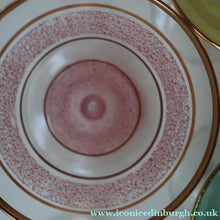 Load image into Gallery viewer, Selection of 1950s Harlequin Footed Drinking / Cocktail Glasses. Conical Shape with Frosted Pastel Stripes and Gold Gilt Embellishments
