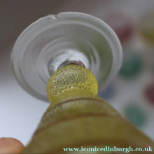 Load image into Gallery viewer, Selection of 1950s Harlequin Footed Drinking / Cocktail Glasses. Conical Shape with Frosted Pastel Stripes and Gold Gilt Embellishments
