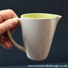Load image into Gallery viewer, Selection of 1950s Poole Twintone Tablewares LIME GREEN AND SEAGULL. Four Trios, Large Side Plate &amp; Milk and Sugar Jug
