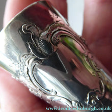 Load image into Gallery viewer, FIVE Antique Pretty RUSSIAN SILVER Vodka Tot Cups or Shot Beakers Rocaille Cartouche
