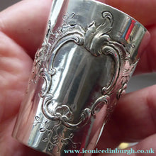Load image into Gallery viewer, FIVE Antique Pretty RUSSIAN SILVER Vodka Tot Cups or Shot Beakers Rocaille Cartouche
