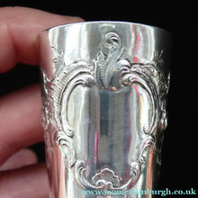 Load image into Gallery viewer, FIVE Antique Pretty RUSSIAN SILVER Vodka Tot Cups or Shot Beakers Rocaille Cartouche
