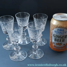 Load image into Gallery viewer, SET OF FIVE. Vintage 1960s Edinburgh Crystal CORDIAL OR LIQUEUR Glasses. Star of Edinburgh 4 inches
