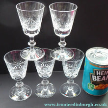Load image into Gallery viewer, Set of FIVE Vintage EDINBURGH CRYSTAL Liqueur or Sherry Glasses. 4 1/2 inches
