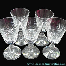 Load image into Gallery viewer, Set of FIVE Vintage EDINBURGH CRYSTAL Liqueur or Sherry Glasses. 4 1/2 inches
