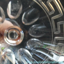 Load image into Gallery viewer, Set of FOUR Antique Cordial Glasses. Each with Etched Greek Key Pattern and Sliced Facets
