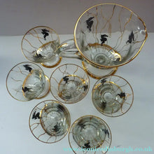 Load image into Gallery viewer, Set of SIX 1950s Cocktail Glasses Decorated with Seahorses. Plus Tall Glass Mixing Jug
