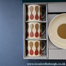 Load image into Gallery viewer, Set of Six 1960s Susie Cooper (Wedgwood). Rare DUMBELLS or Diablo Bone China Coffee Cans and Saucers. BOXED
