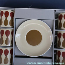 Load image into Gallery viewer, Set of Six 1960s Susie Cooper (Wedgwood). Rare DUMBELLS or Diablo Bone China Coffee Cans and Saucers. BOXED
