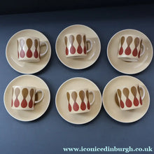 Load image into Gallery viewer, Set of Six 1960s Susie Cooper (Wedgwood). Rare DUMBELLS or Diablo Bone China Coffee Cans and Saucers. BOXED
