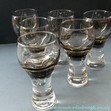 Load image into Gallery viewer, SET OF SIX Caithness CANISBAY Small Brown Coloured Glasses (Peat) Space Age Shape. 4 3/8 inches in height

