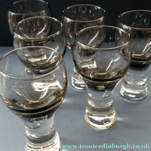 Load image into Gallery viewer, SET OF SIX Caithness CANISBAY Small Brown Coloured Glasses (Peat) Space Age Shape. 4 3/8 inches in height
