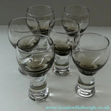 Load image into Gallery viewer, SET OF SIX Caithness CANISBAY Small Brown Coloured Glasses (Peat) Space Age Shape. 4 3/8 inches in height

