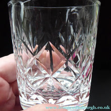 Load image into Gallery viewer, Set of Six EDINBURGH CRYSTAL GLENSHEE Matching Whisky Tumblers. 1960s; Each with Etched Signature. Original Card Box
