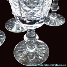 Load image into Gallery viewer, Set of Six EDINBURGH CRYSTAL Matching HIGHLAND Pattern 1950s Sherry or Liqueur Glasses. Each with Etched Signature: 4 1/2 inches
