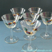 Load image into Gallery viewer, Set of Six Vintage Cockerel Liqueur or Small Cocktails Glasses. Flare Bowl with Gold Rim
