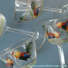 Load image into Gallery viewer, Set of Six Vintage Cockerel Liqueur or Small Cocktails Glasses. Flare Bowl with Gold Rim
