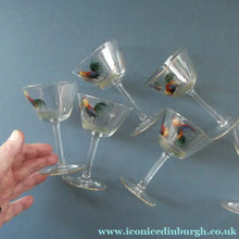 Load image into Gallery viewer, Set of Six Vintage Cockerel Liqueur or Small Cocktails Glasses. Flare Bowl with Gold Rim
