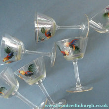 Load image into Gallery viewer, Set of Six Vintage Cockerel Liqueur or Small Cocktails Glasses. Flare Bowl with Gold Rim
