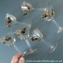 Load image into Gallery viewer, Set of Six Vintage Cockerel Liqueur or Small Cocktails Glasses. Flare Bowl with Gold Rim
