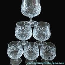 Load image into Gallery viewer, Set of SIX Matching Cut Crystal Brandy Glasses. Height 4 1/4 inches
