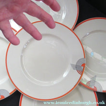 Load image into Gallery viewer, Set of Six 1930s Orange Tango Roulton Doulton Art Deco Dinner Plates
