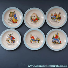 Load image into Gallery viewer, Set of SIX. Vintage 1970s Child's Nursery Rhymes Side Plates Made for the NHS
