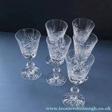 Load image into Gallery viewer, SET OF SIX Vintage Edinburgh Crystal HOCK Wine Glasses. STAR OF EDINBURGH Pattern: 6 1/4 inches
