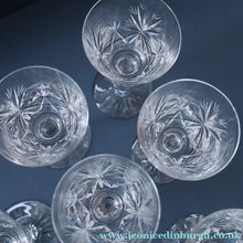 Load image into Gallery viewer, SET OF SIX Vintage Edinburgh Crystal HOCK Wine Glasses. STAR OF EDINBURGH Pattern: 6 1/4 inches
