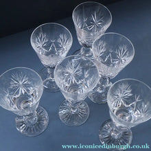 Load image into Gallery viewer, SET OF SIX Vintage Edinburgh Crystal HOCK Wine Glasses. STAR OF EDINBURGH Pattern: 6 1/4 inches
